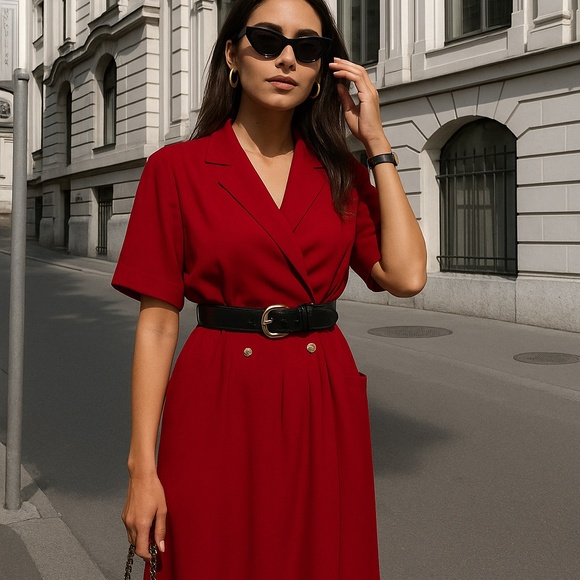 80s Rouie Raw Silk Dress Midi Wrap Asymmetrical Collar Double Breasted Vintage - Picture 1 of 15